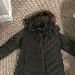 Army green winter coat with fur hood